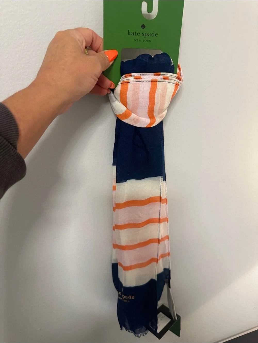 NWT Kate Spade Navy White & Orange Striped Scarf